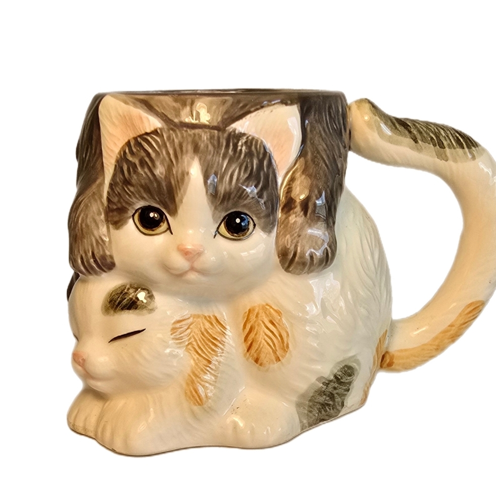 Vintage Hearth & Home Designs Cat Kittens Shaped Ceramic Mugs Set Of 3, 1988 - Picture 2 of 7